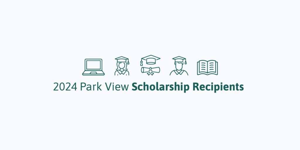 A graphic with graduation icons reading "2024 Park View Scholarship Recipients"
